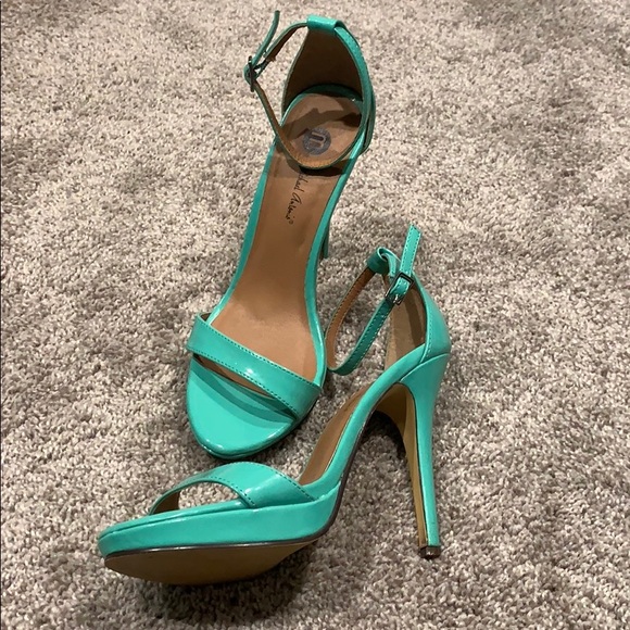 teal ankle strap heels